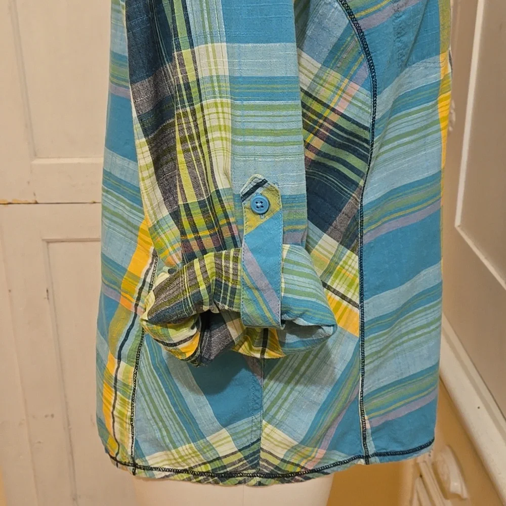 Columbia green and yellow plaid cotton button-down shirt Sz XL - Picture 7 of 10